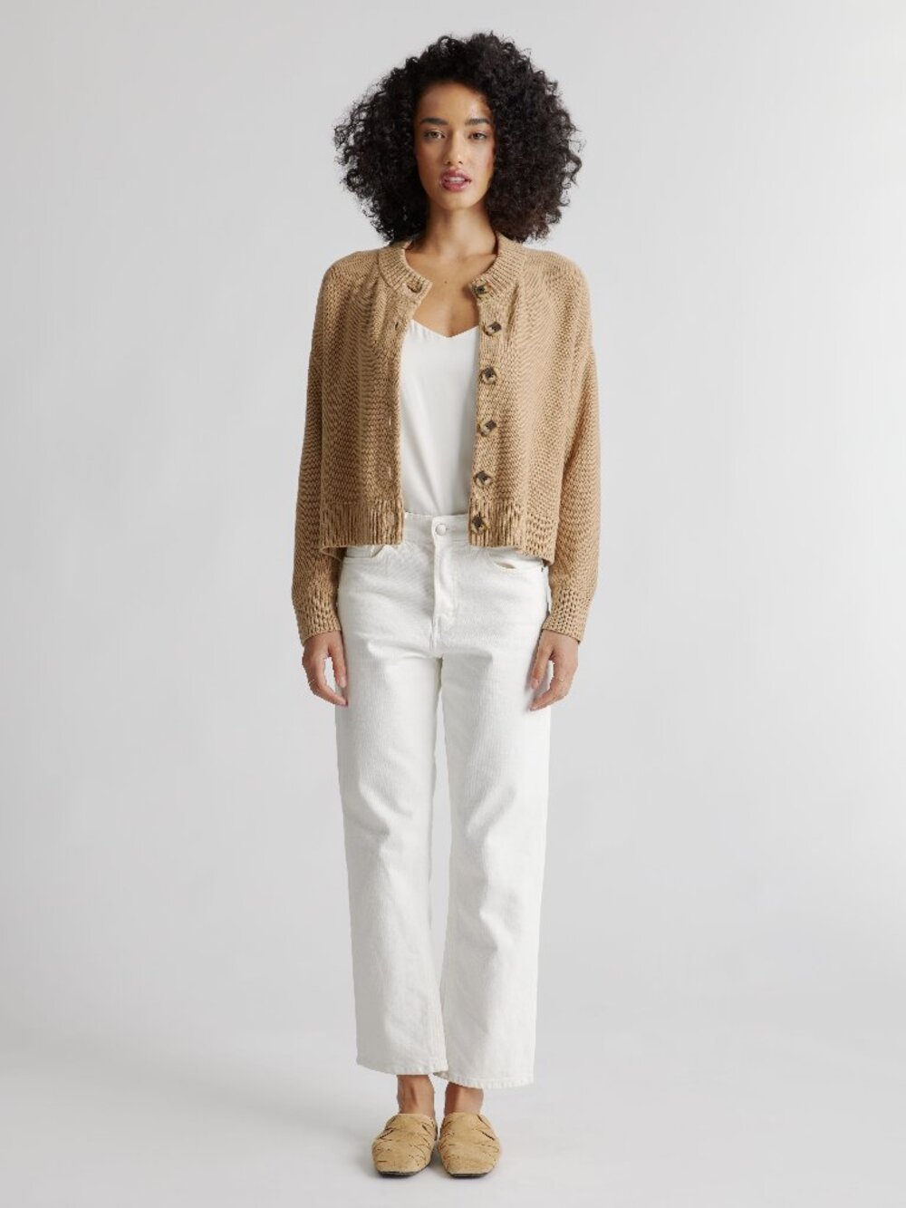 Organic Cotton Cropped Cardigan in Camel - Picture 10 of 10